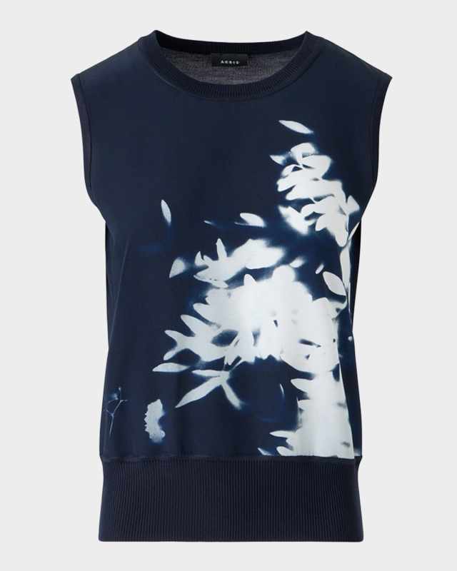 Wildflower-Print Silk Knit Tank Top